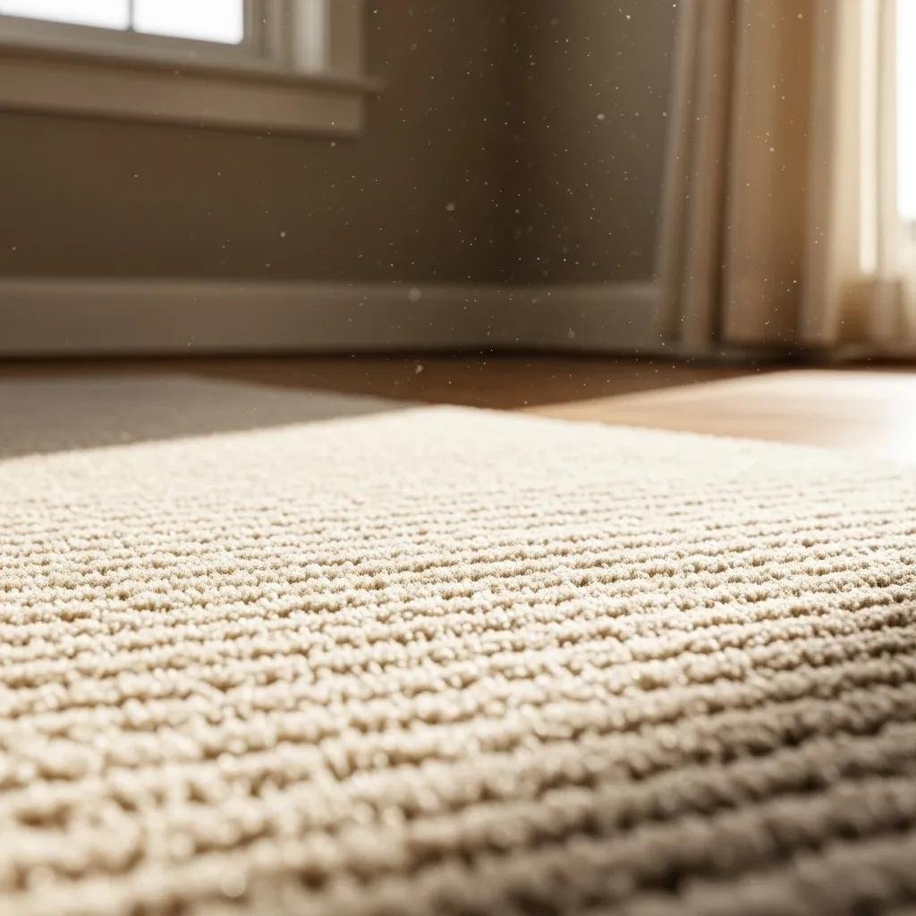 Close-up of freshly cleaned carpet fibers showing improved cleanliness and health benefits