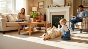 family living play dog carpet